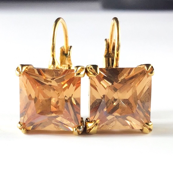 Jewelry - Gold Yellow Crystal Square Cut Drop Earrings